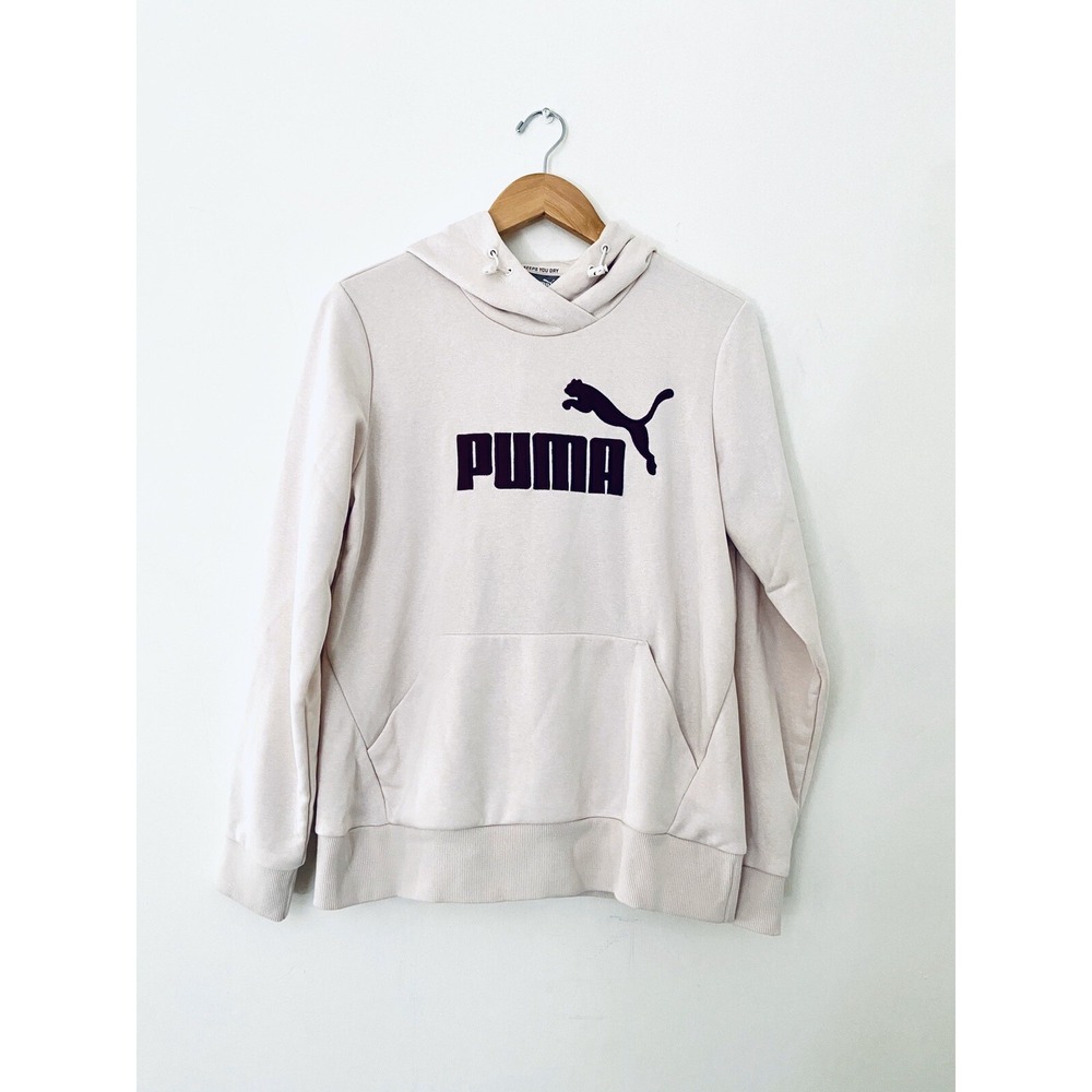 Puma Womens Beige Pink Purple Logo Pullover Hoodie Jacket Long Sleeve Size Large